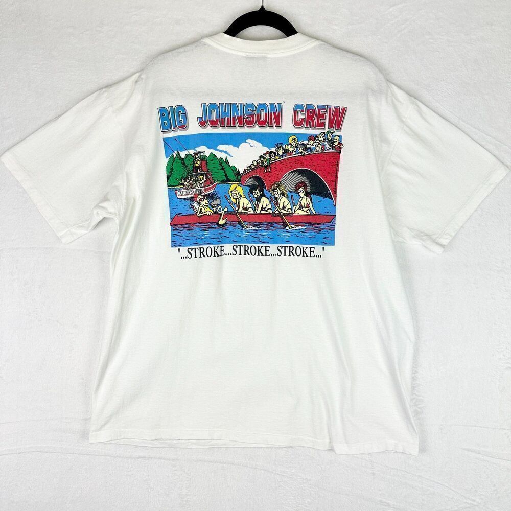 Big Johnson Crew Vintage 90s Stroke Single Stitch Tee Size XL White Funny